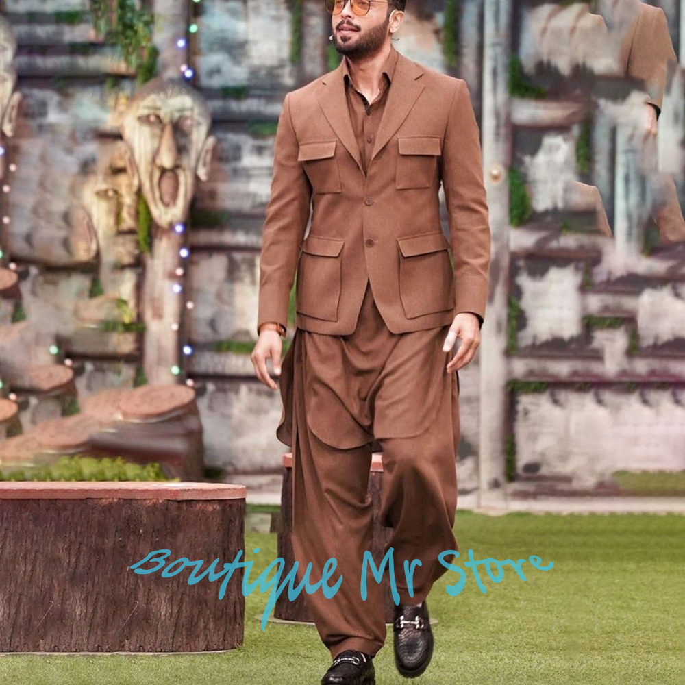 Men'S Formal Ethnic Wear - Men's Brown Multi-Pocket Suits Tailored Casual