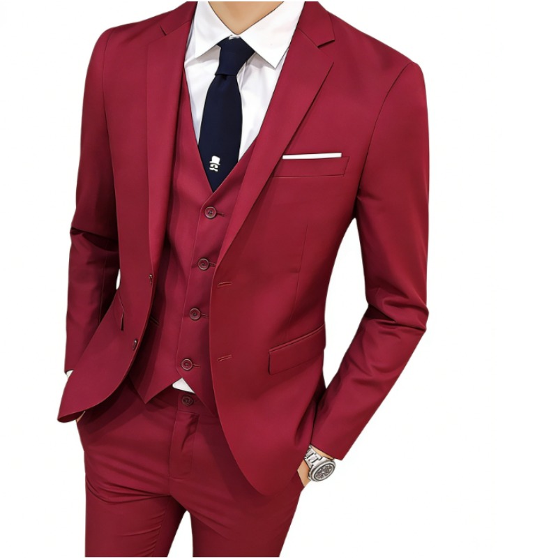 Korean Men Formal Wear - Men Suit Set Three Piece Business