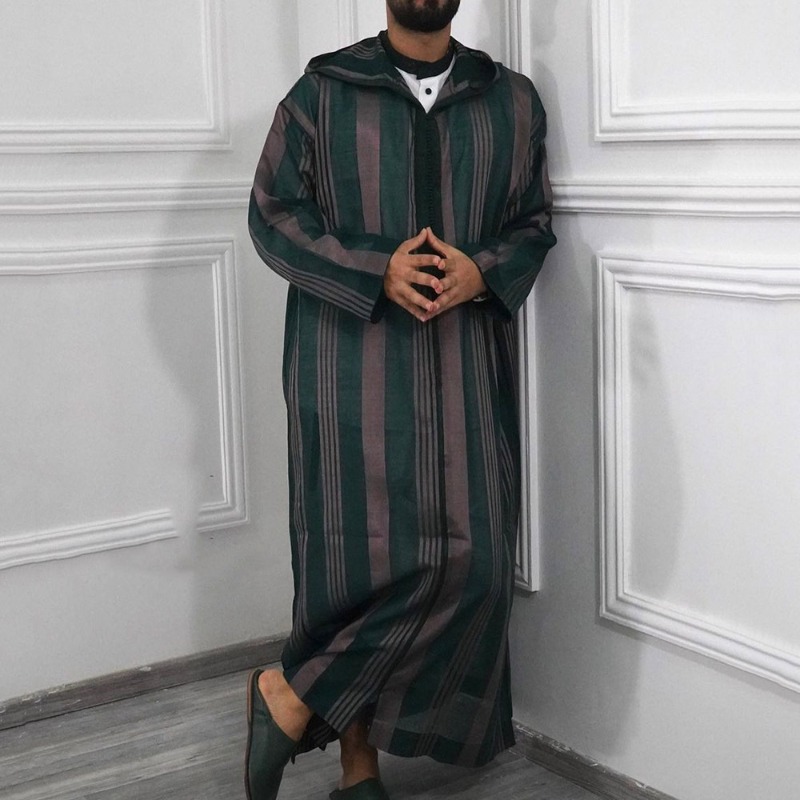Men'S Formal Ethnic Wear - Long Muslim Robe Hoodie Ethnic Mens