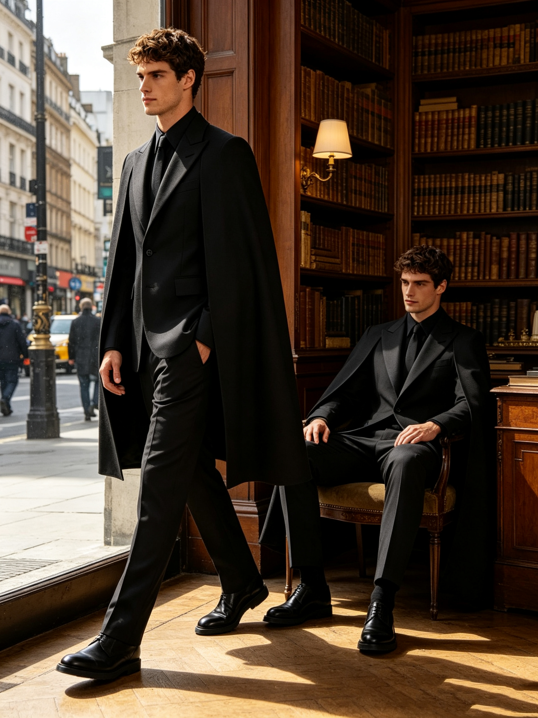Men Formal Wear With Coat - Designer Black Wrap Men Suit Set