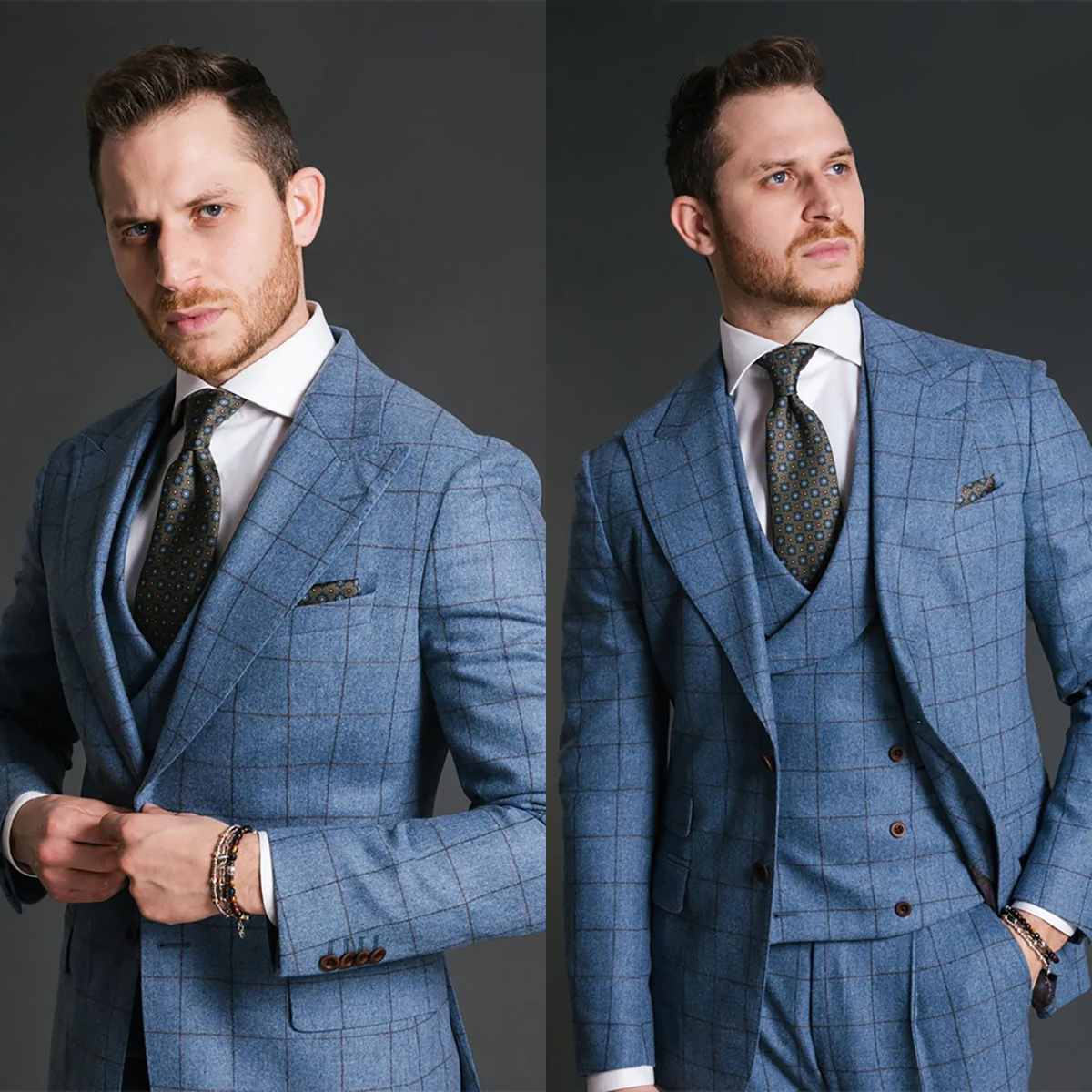 Men Formal Wear Pants - Blue Vintage Men Suit Tailor-Made 3