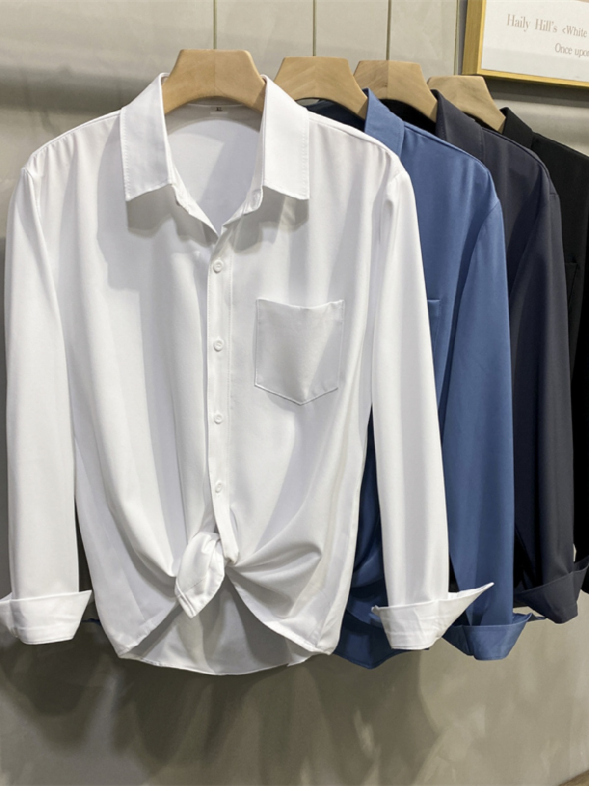 Men Formal Wear Brands - White Long Sleeve Shirt Jacket for