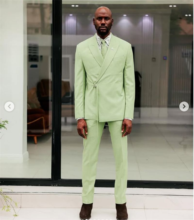 Men Formal Wear With Coat - Light Green Men Suits Pants Set