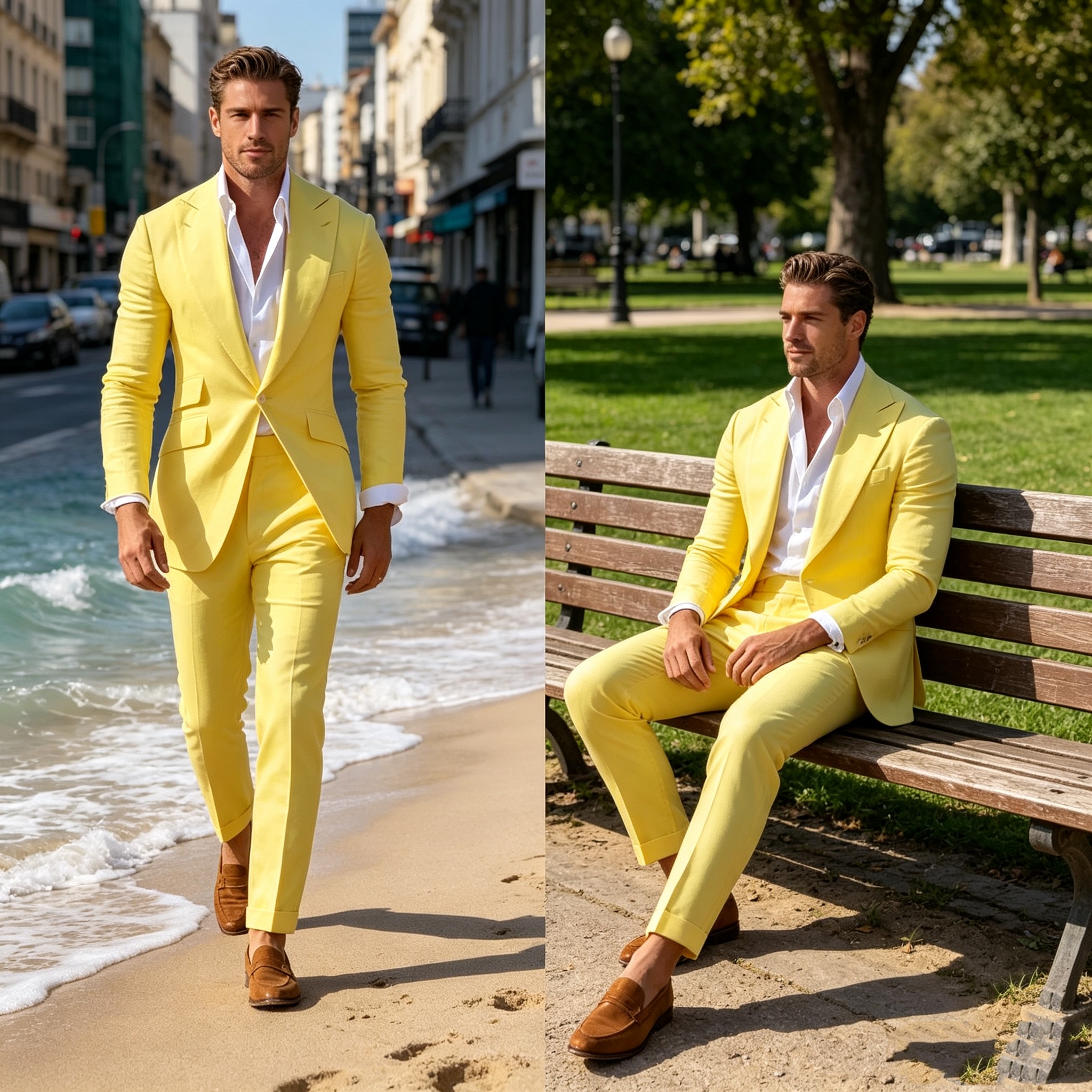 Slim Fit Yellow Men's 2-Piece  - مراجعة Wool Suit Jacket وسعره