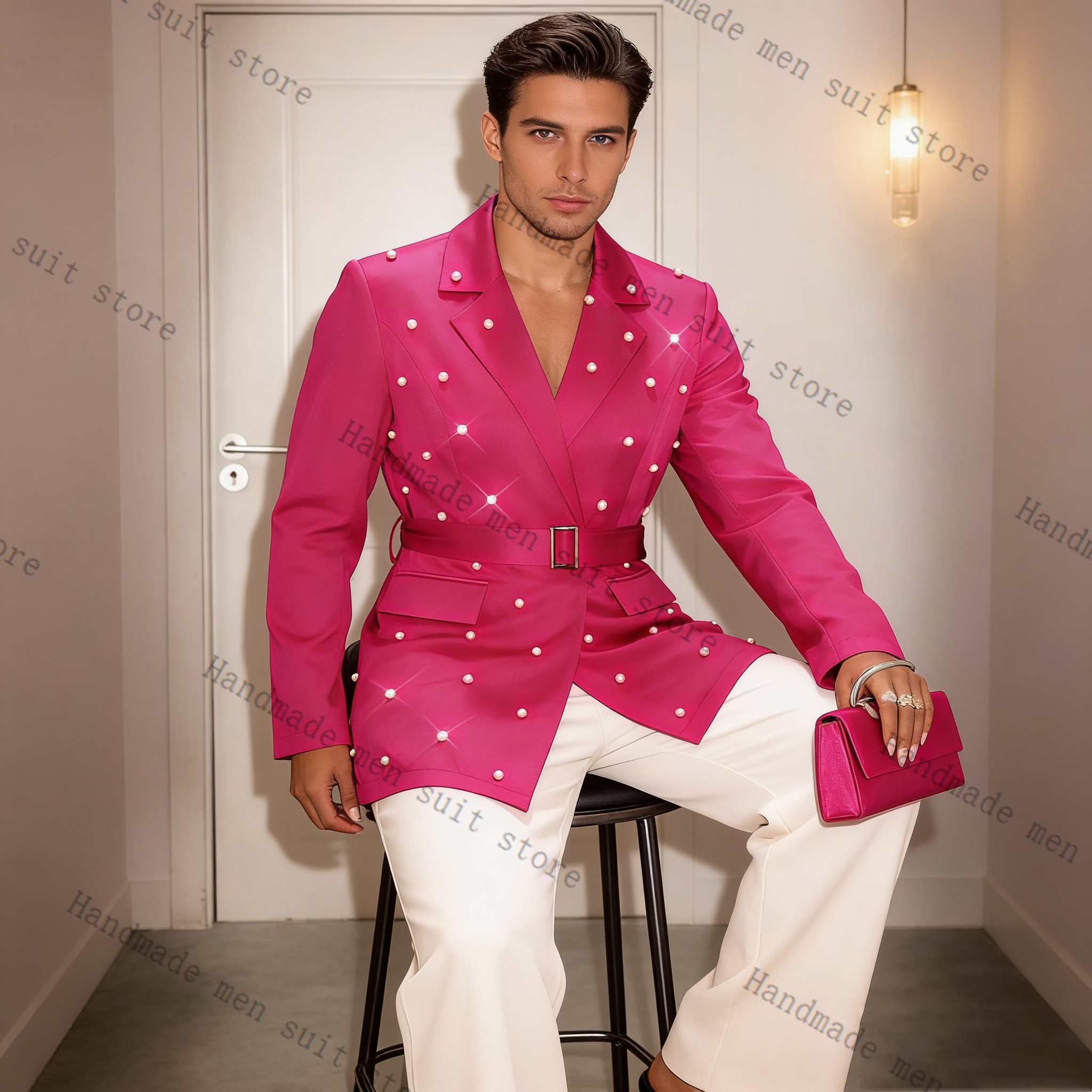 Pearls Pink Men Suit Set 2 Pie - مراجعة Men Formal Wear With Coat وسعره