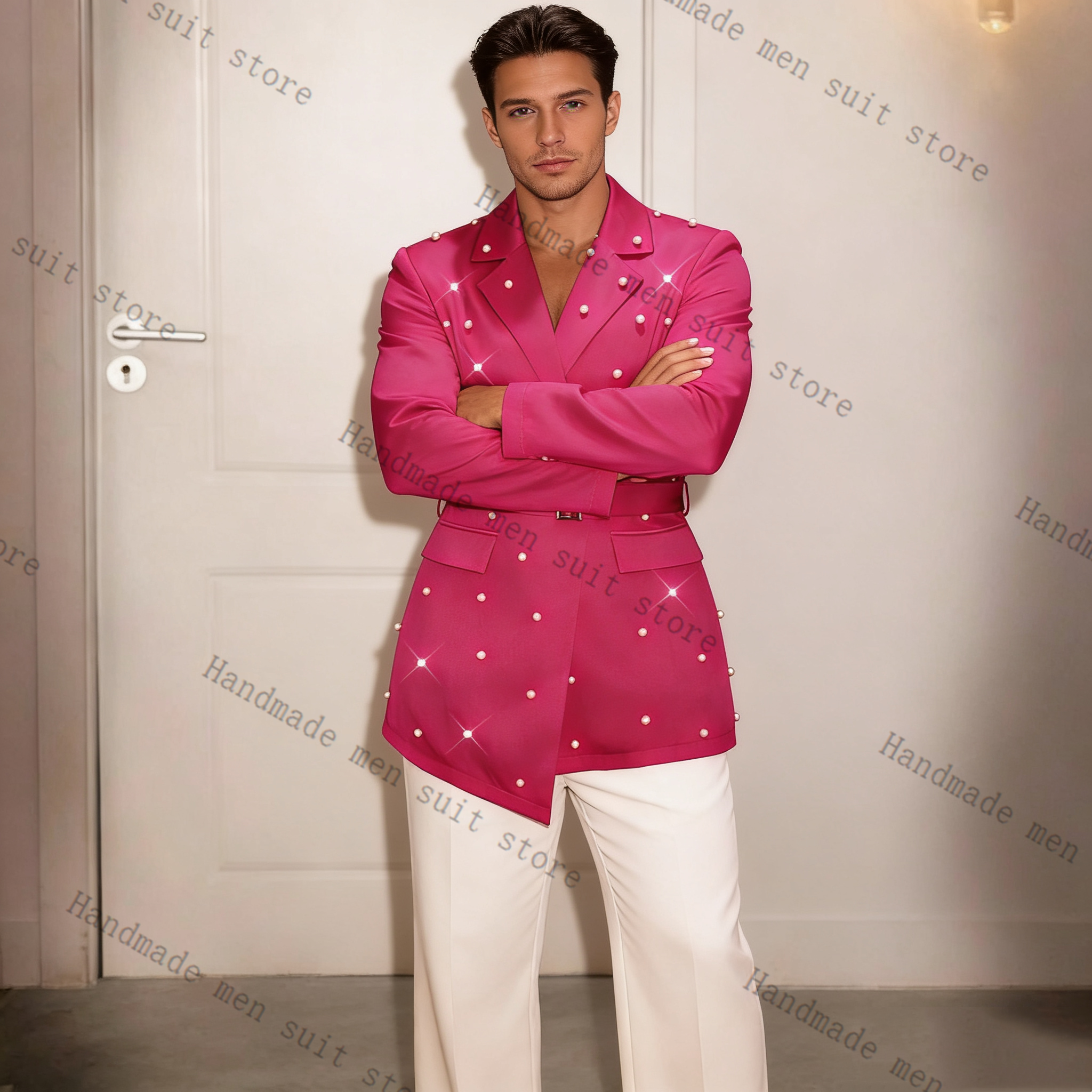 Pearls Pink Men Suit Set 2 Pie - مراجعة Men Formal Wear With Coat وسعره