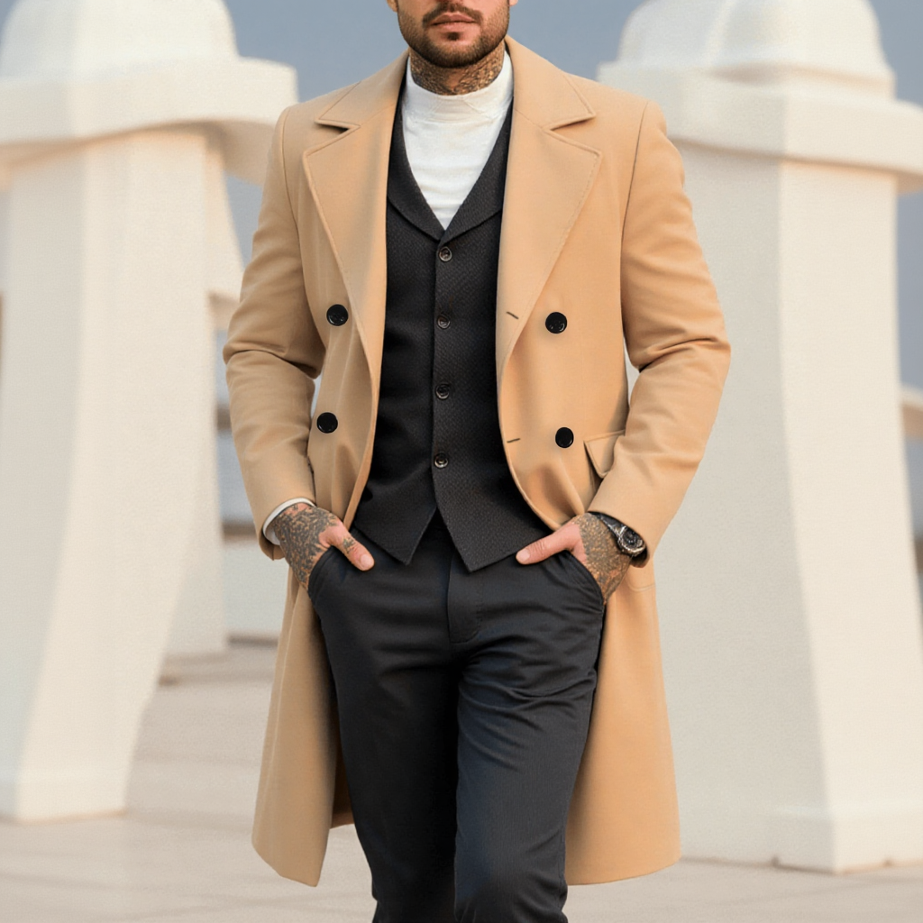 Men's Classic Double-Breasted  - مراجعة Men Formal Wear With Coat وسعره