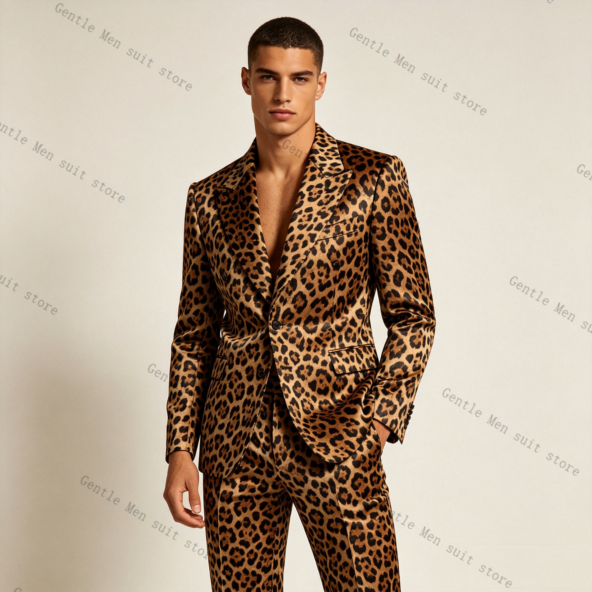 Brown Leopard Print Men Suit S - مراجعة Men Formal Wear With Coat وسعره