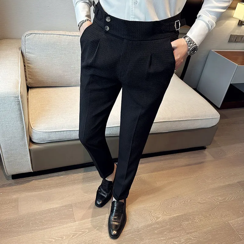 Spring New Pantalones High Wai - مراجعة Korean Men Formal Wear وسعره