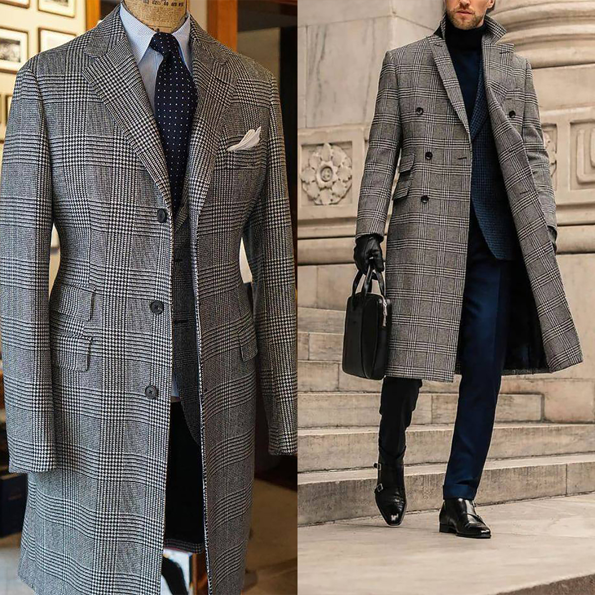 Plaid Woolen Overcoat Jacket F - مراجعة Men Formal Wear With Coat وسعره