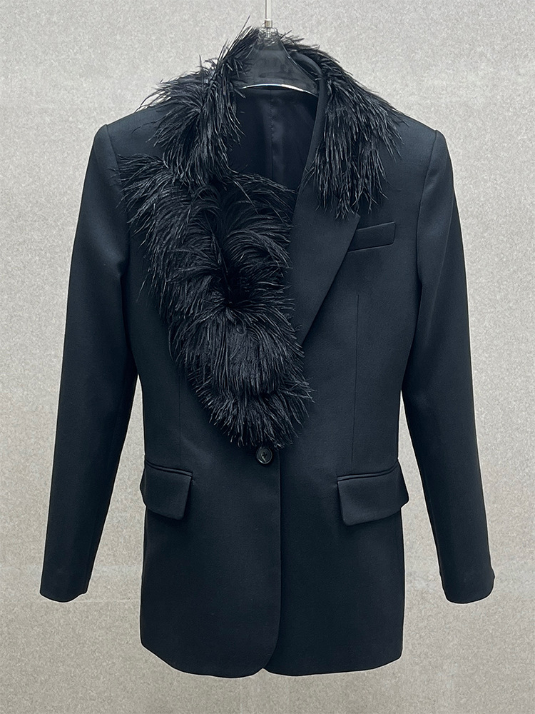 Ostrich fur collar suit jacket - مراجعة Wool Suit Jacket وسعره