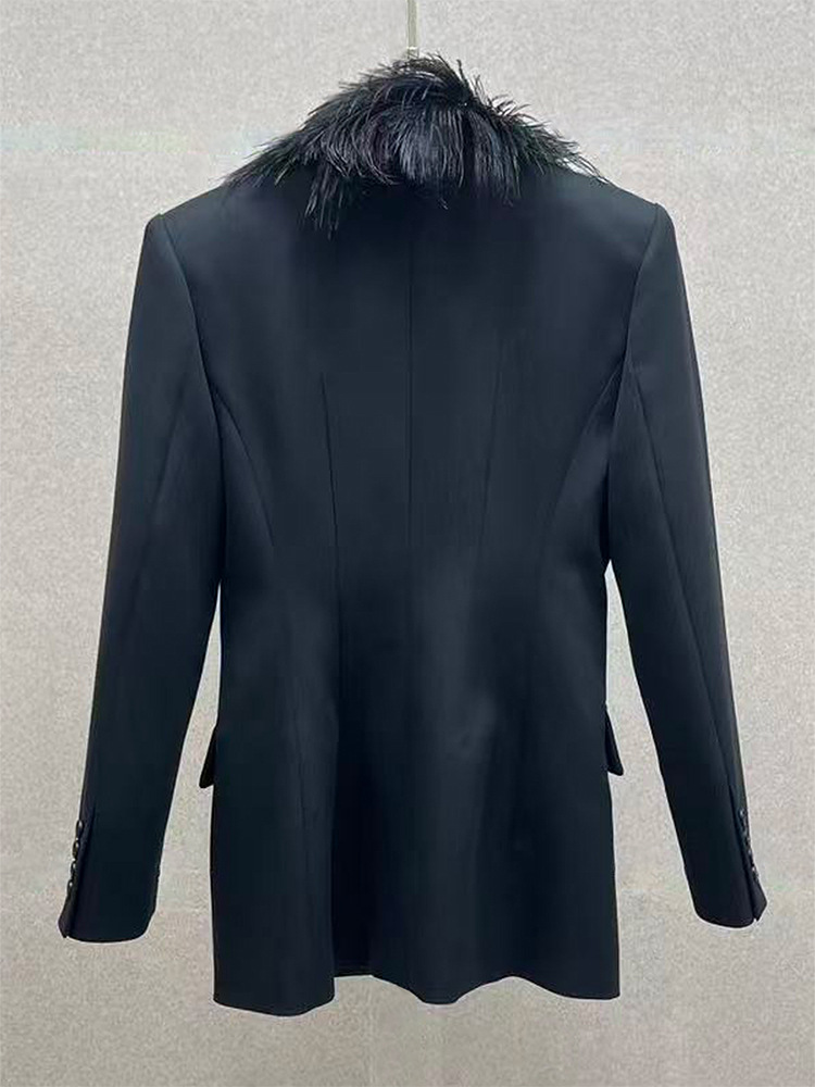 Ostrich fur collar suit jacket - مراجعة Wool Suit Jacket وسعره