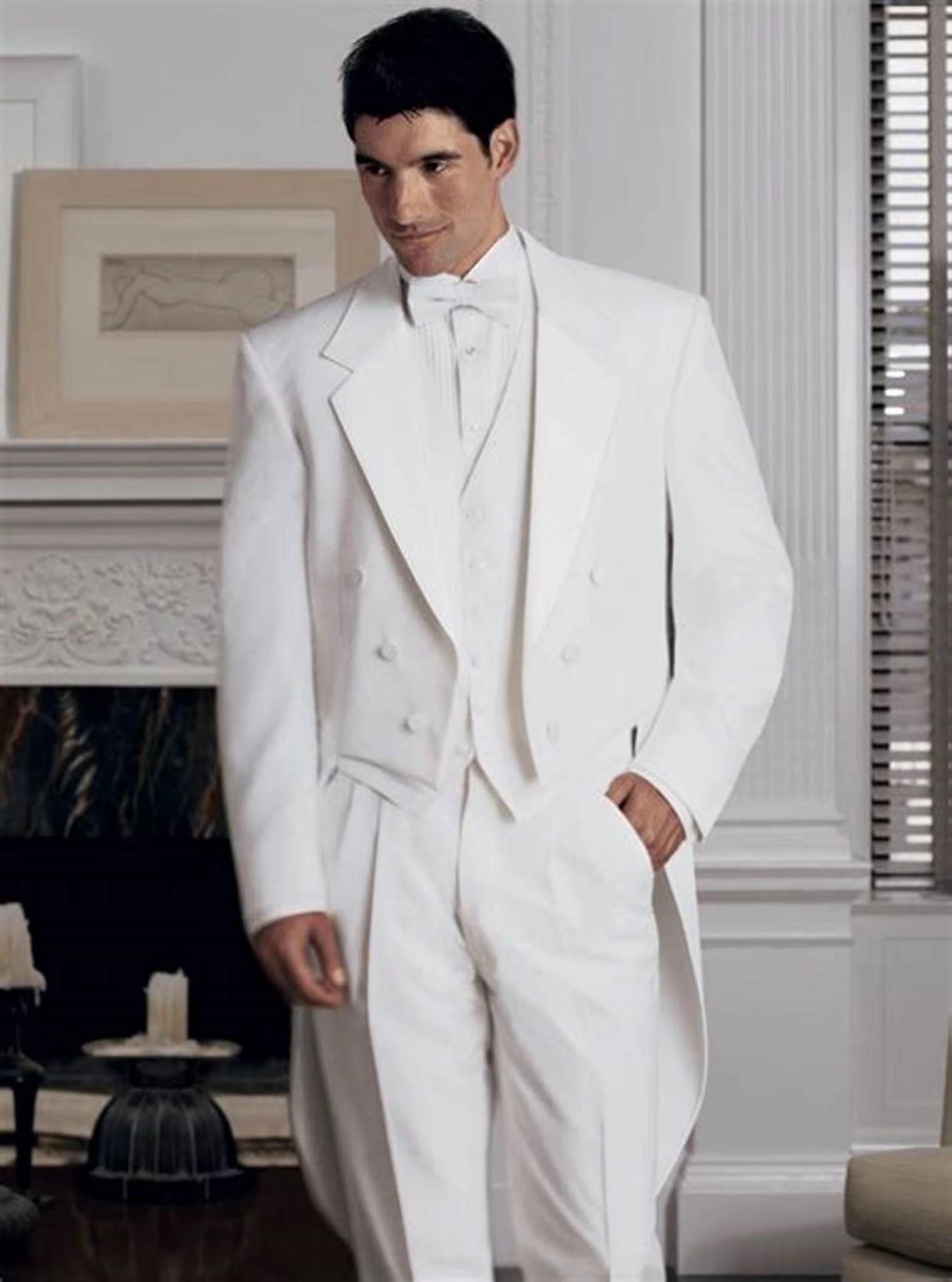 White Men's 3 Pieces Tailcoat  - مراجعة Wool Suit Jacket وسعره