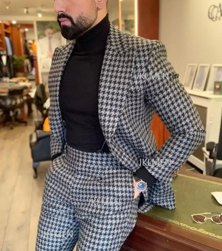 Houndstooth Mens Suits 2PCS We - مراجعة Men Formal Wear Pants وسعره