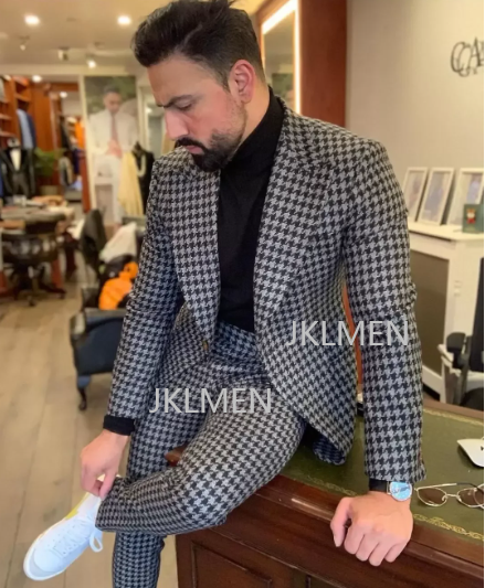 Houndstooth Mens Suits 2PCS We - مراجعة Men Formal Wear Pants وسعره