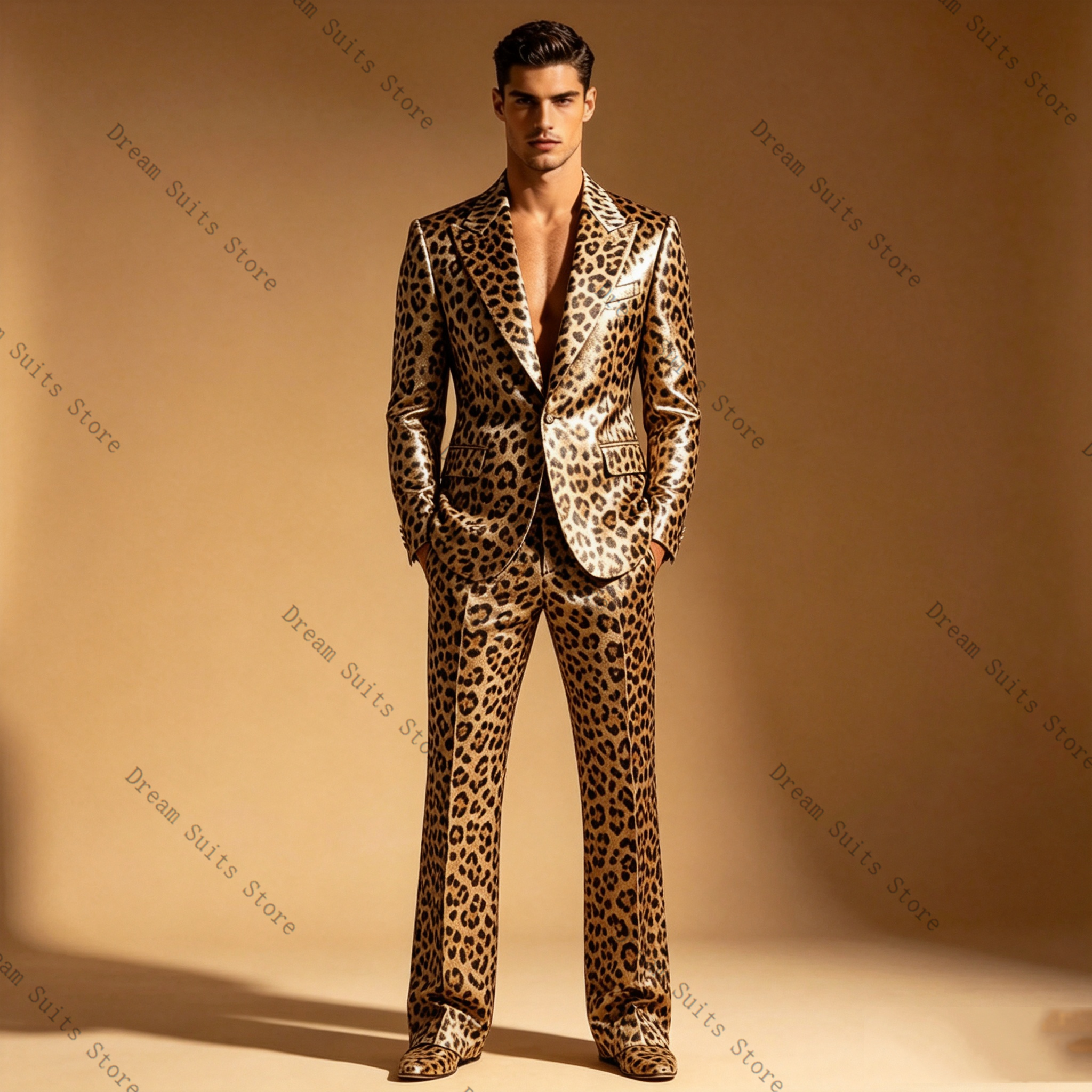Leopard Print Men Suit Set 2 P - مراجعة Men Formal Wear With Coat وسعره