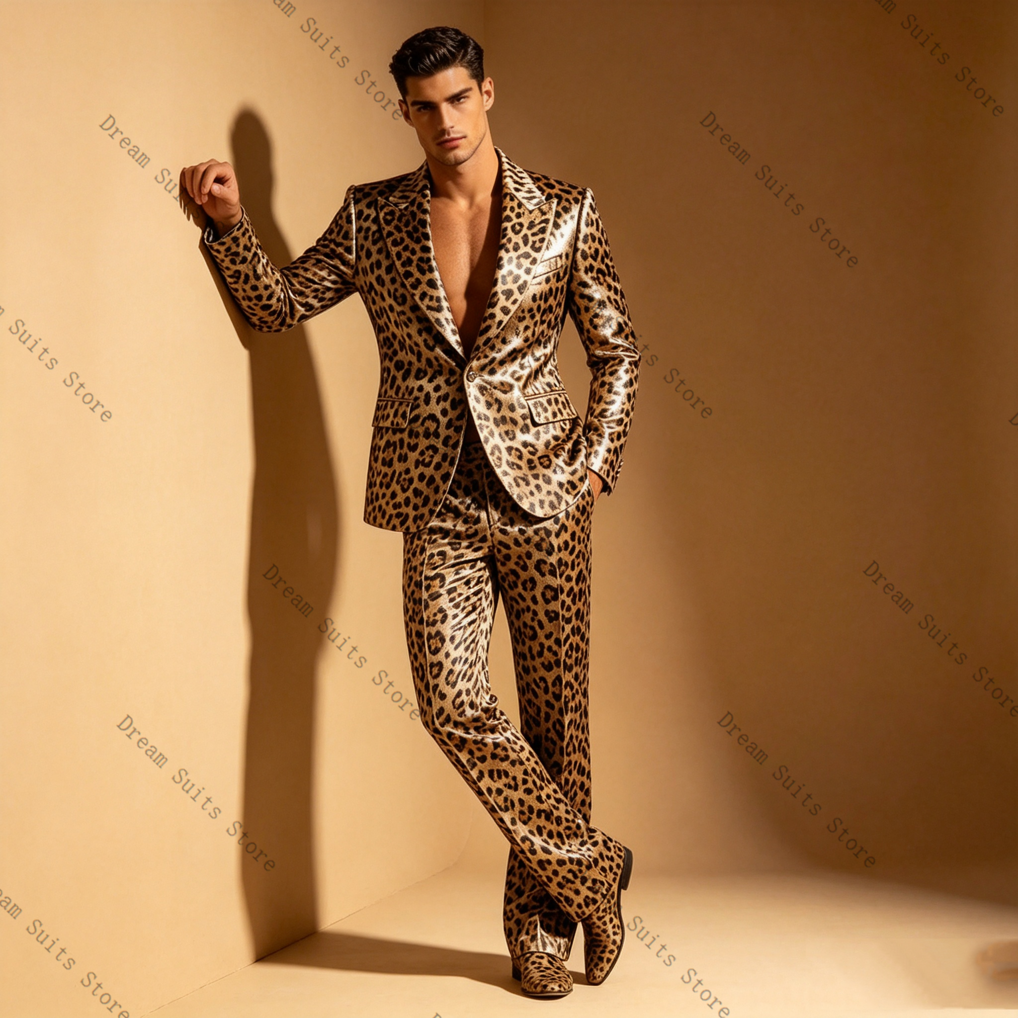 Leopard Print Men Suit Set 2 P - مراجعة Men Formal Wear With Coat وسعره